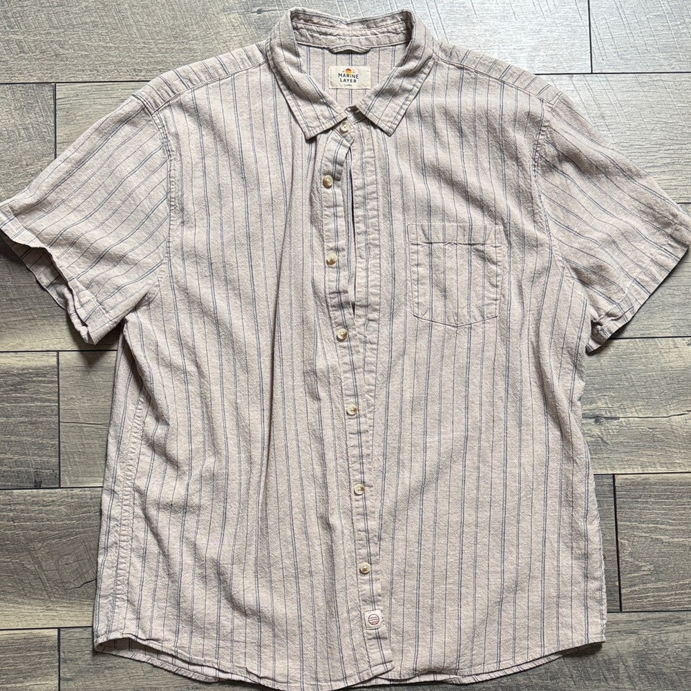 Marine Layer Beige and Blue Striped Shirt
